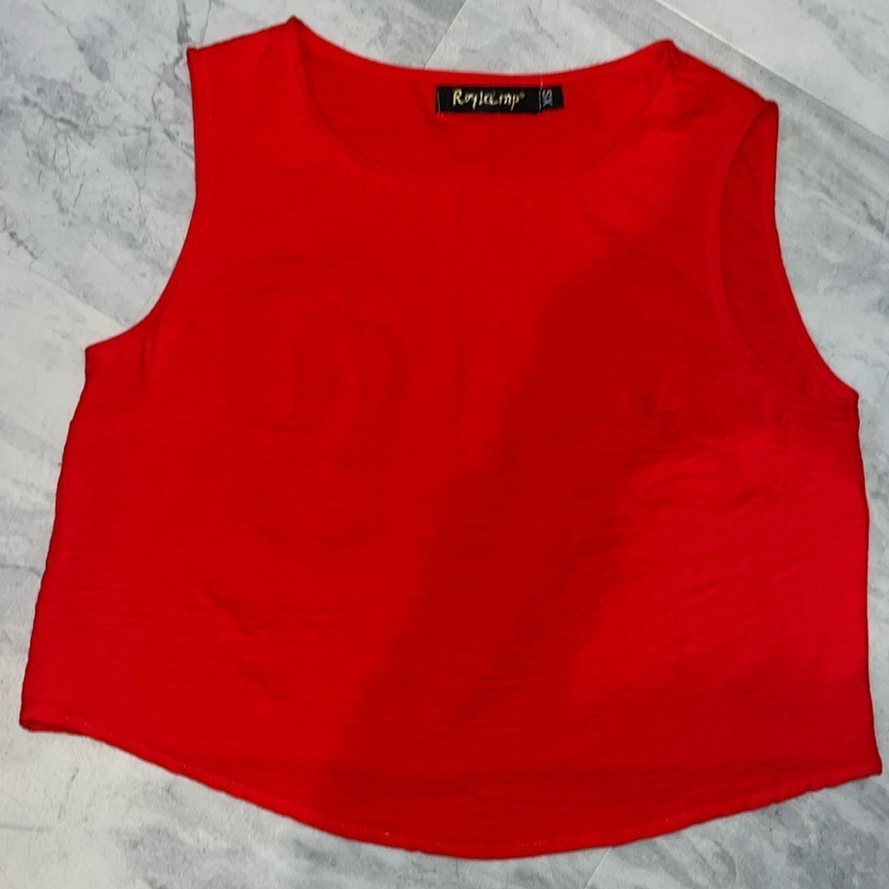 Royla MP Crop top  sleeveless  tomato red EUC mild stretch  ripple texture Sz XS